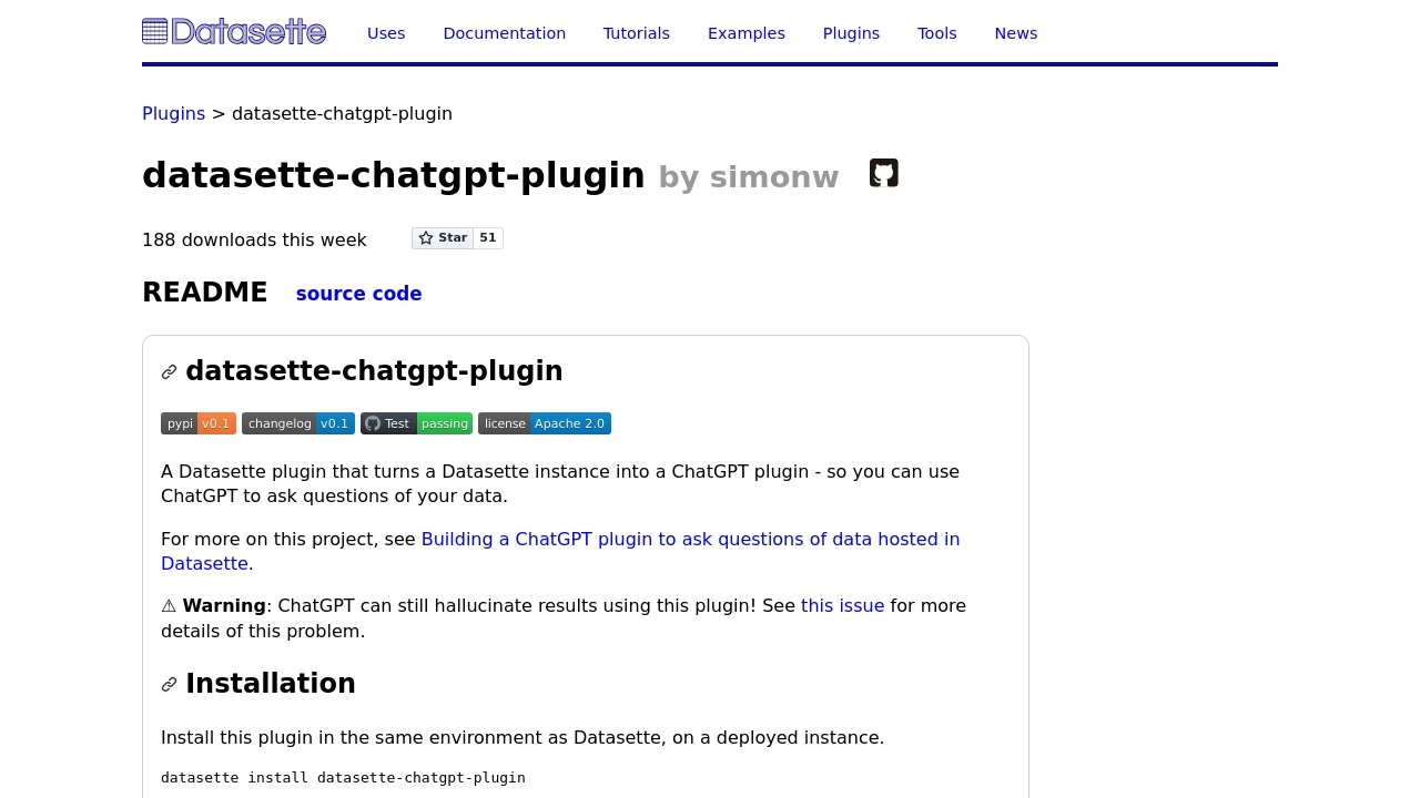 Datasette ChatGPT plugin
